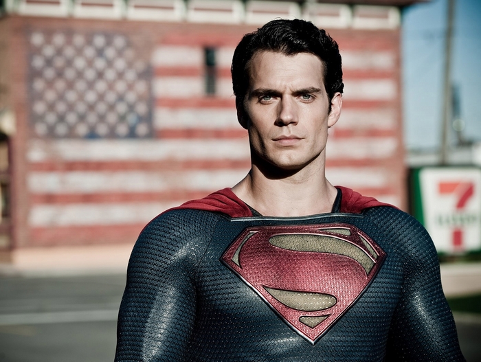 Henry Cavill as Superman in front of American flag