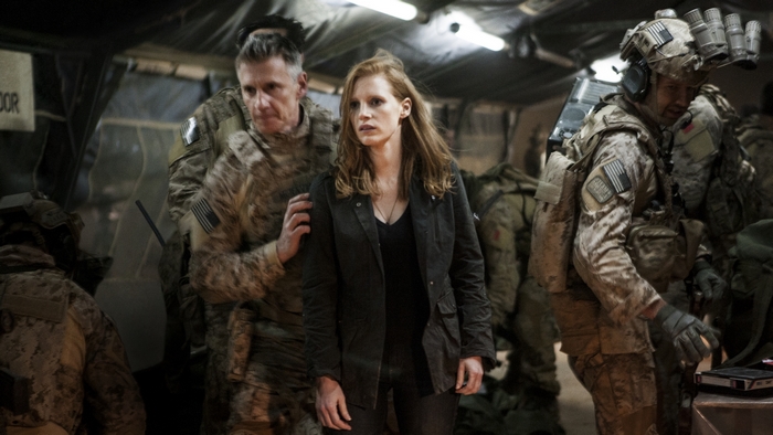 Jessica Chastain in a military setting