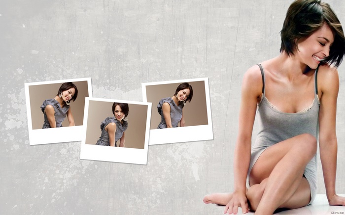 Kristin Kreuk in grey dress