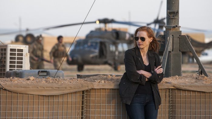 Jessica Chastain in a military setting