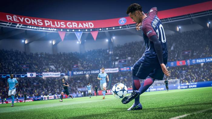 Neymar Jr. playing soccer in a stadium