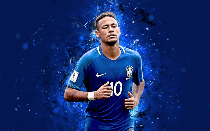 Neymar Jr in Blue Brazil Football Jersey