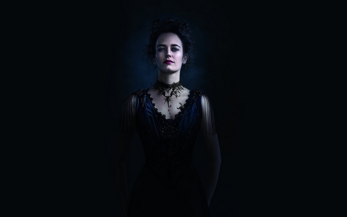 Eva Green in a dark blue dress