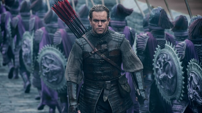 Matt Damon in armor with arrows