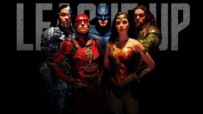 Justice League characters with "LEAGUE UP" text