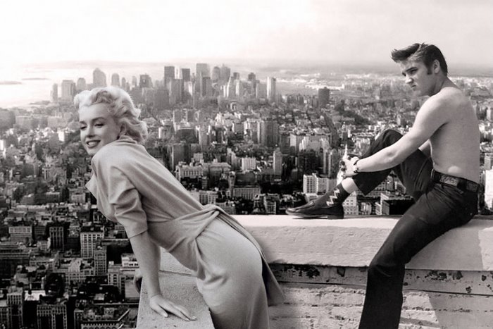 Marilyn Monroe and Elvis Presley on a rooftop