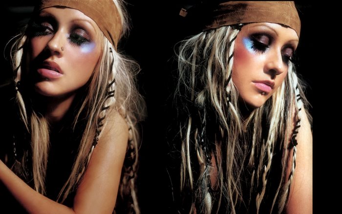 Christina Aguilera with blue eyeshadow and headband
