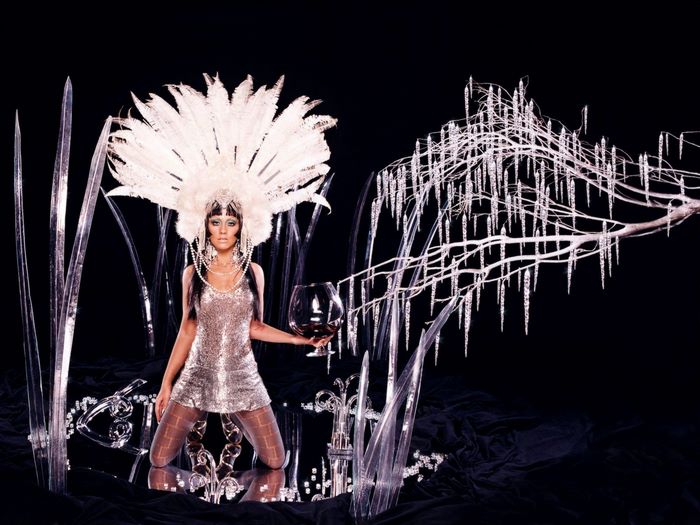 Christina Aguilera in a glamorous, icy setting