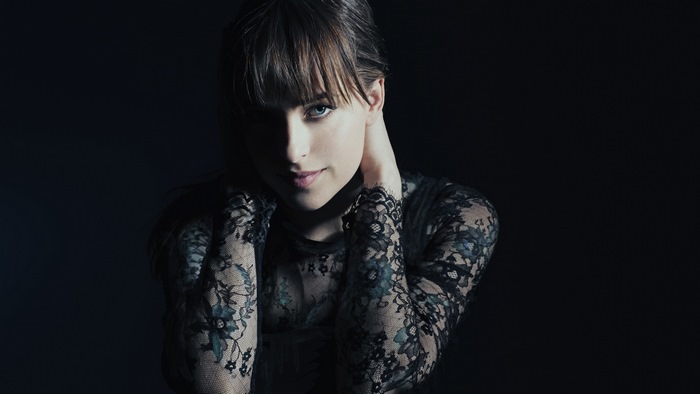 Dakota Johnson in Black Lace Dress Portrait