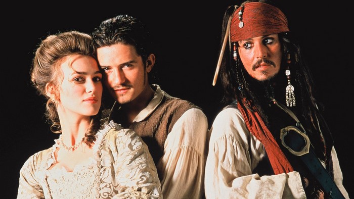 Elizabeth Swann, Will Turner, and Jack Sparrow from Pirates of the Caribbean