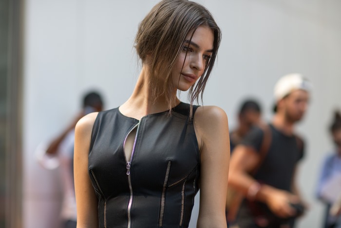 Emily Ratajkowski in a black top