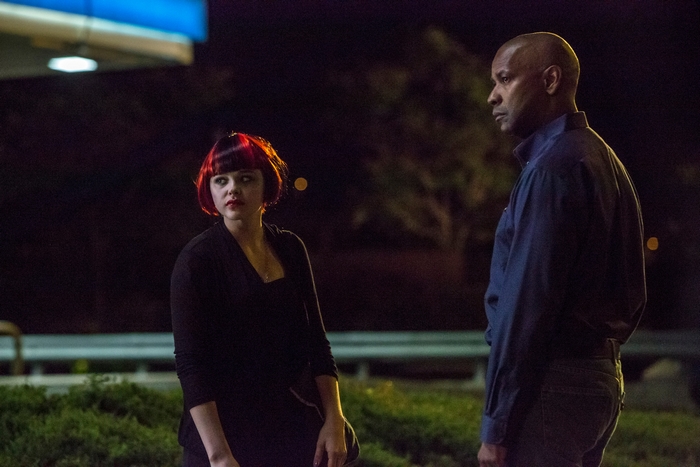 Denzel Washington and young woman at night
