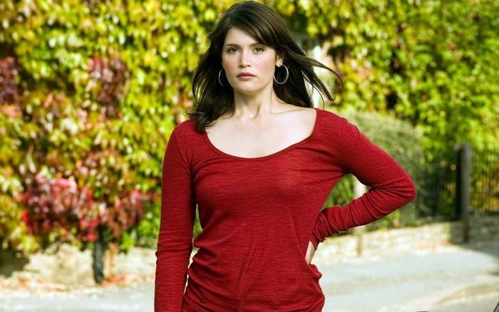 Gemma Arterton in a red shirt