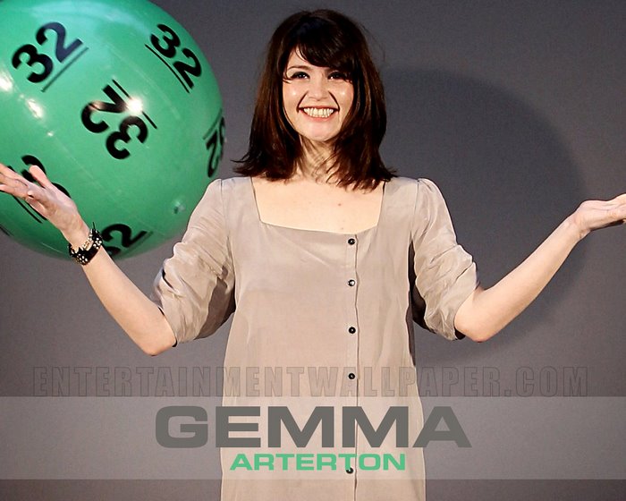 Gemma Arterton with a green lottery ball
