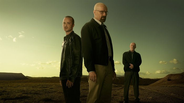 Jesse Pinkman, Walter White, and Mike Ehrmantraut from Breaking Bad