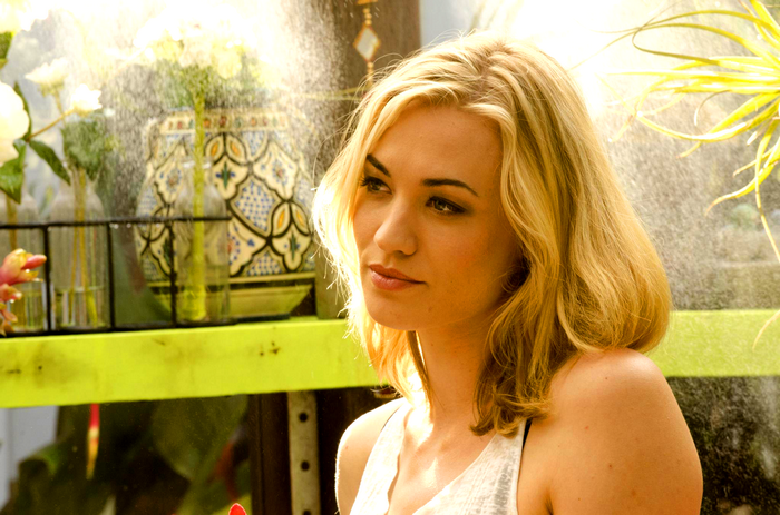 Yvonne Strahovski in a greenhouse