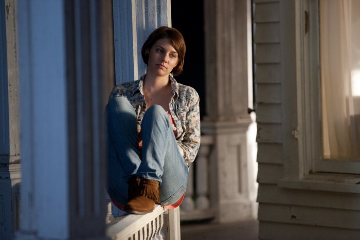 Lauren Cohan on a porch