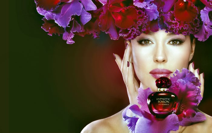 Monica Bellucci with Purple and Red Floral Headpiece