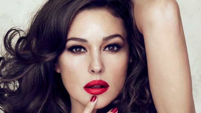 Glamorous Monica Bellucci with Red Lipstick and Nails