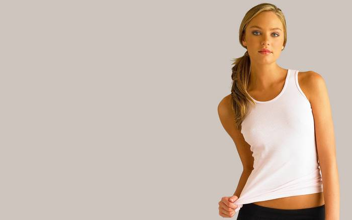 Candice Swanepoel in white tank top