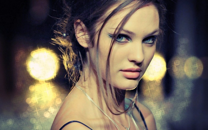 Candice Swanepoel portrait with bokeh lights
