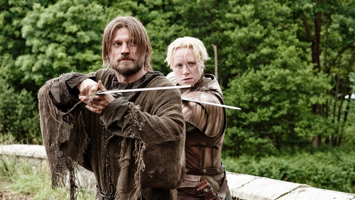 Jaime Lannister and Brienne of Tarth with swords