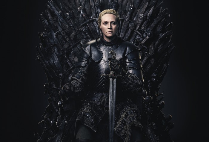 Gwendoline Christie as Brienne of Tarth on the Iron Throne