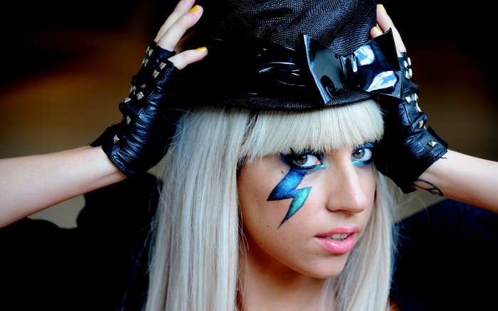 Lady Gaga with lightning bolt makeup