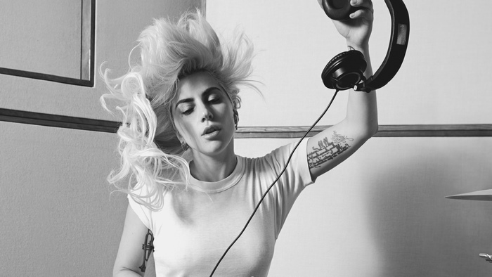 Lady Gaga with headphones