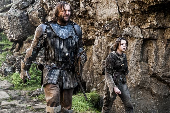 Sandor Clegane and Arya Stark walking