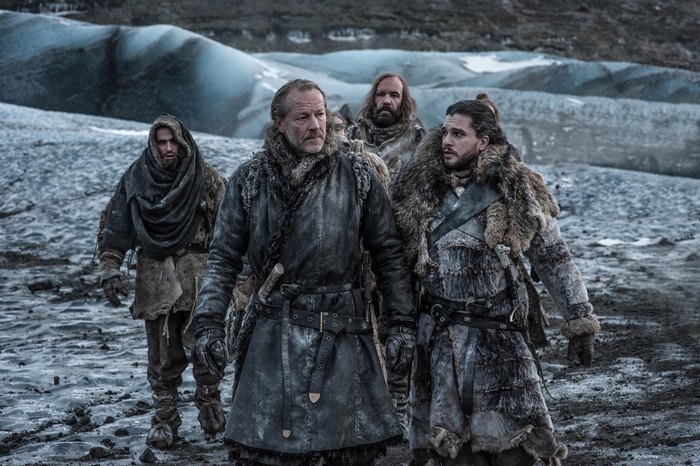 The Hound and Jon Snow on a glacier