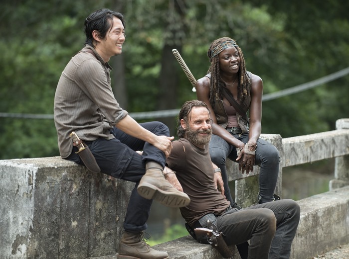 Glenn, Rick, and Michonne from The Walking Dead