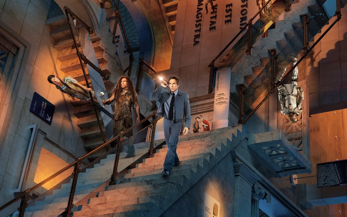 Ben Stiller and prehistoric woman in museum