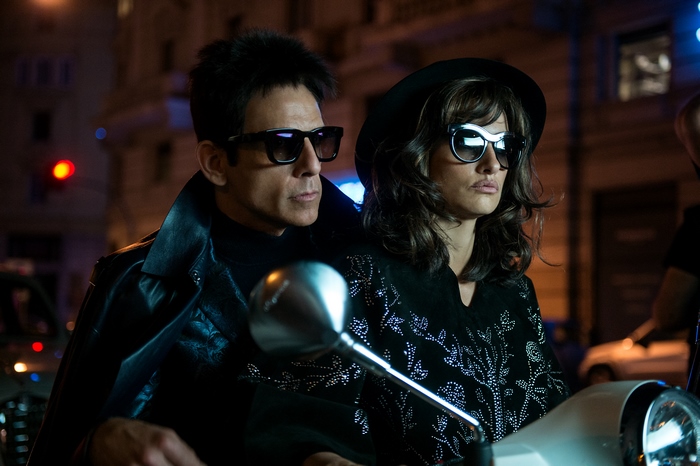 Ben Stiller and Penelope Cruz on a scooter at night