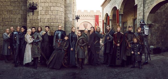 Game of Thrones cast posing for a group photo