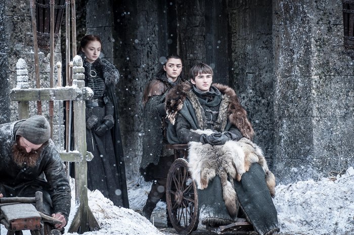 Sansa, Arya, and Bran Stark in Winterfell