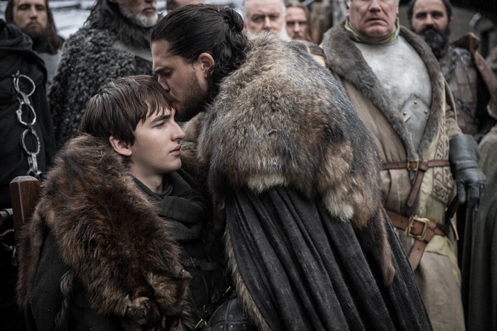 Jon Snow kisses Bran Stark from Game of Thrones