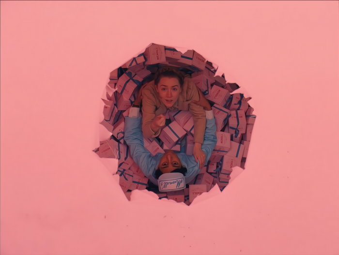 Saoirse Ronan in a pile of boxes