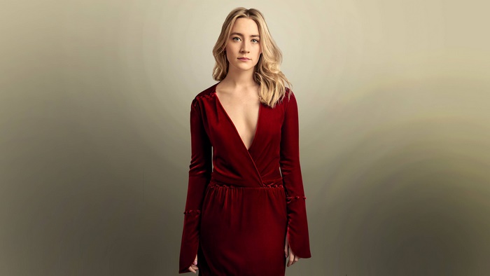 Saoirse Ronan in a red velvet dress