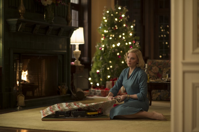 Cate Blanchett wrapping a toy train set