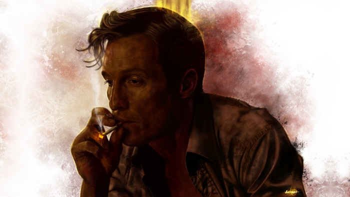 Matthew McConaughey smoking a cigarette