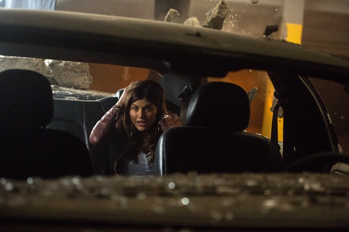 Alexandra Daddario in a car during an event