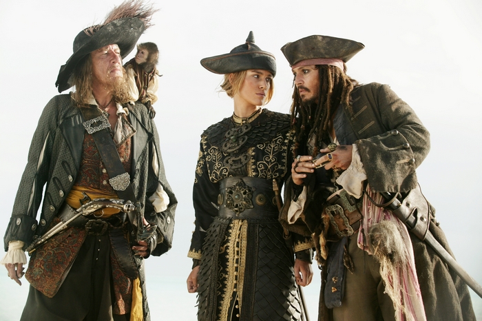 Geoffrey Rush, Keira Knightley, Johnny Depp in Pirates of the Caribbean