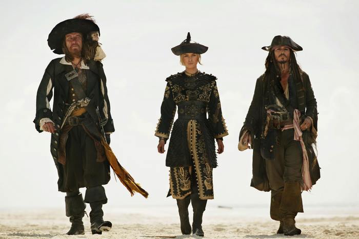 Geoffrey Rush and Johnny Depp in Pirates of the Caribbean