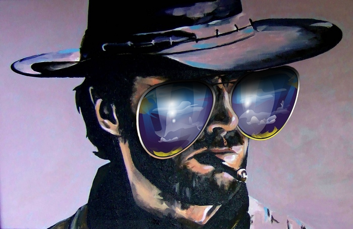 Clint Eastwood portrait with sunglasses and hat