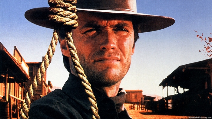 Clint Eastwood in a Western town with a noose