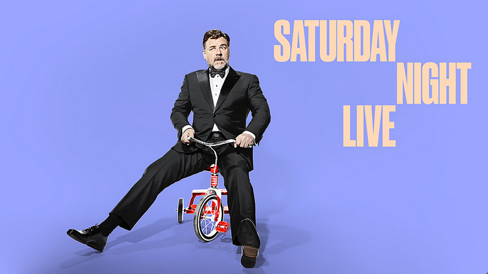 Russell Crowe on a tricycle for Saturday Night Live