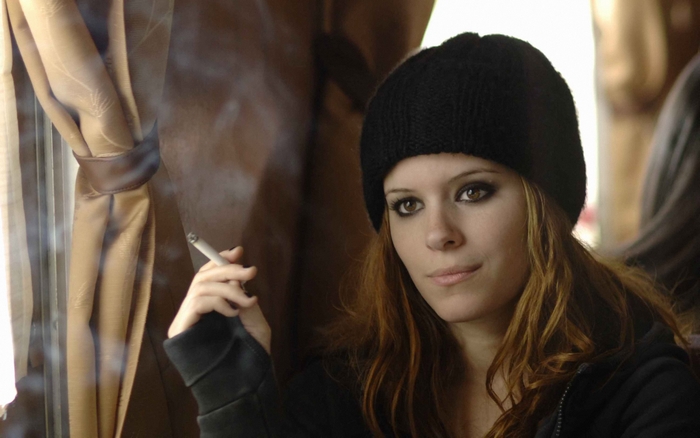 Kate Mara smoking a cigarette
