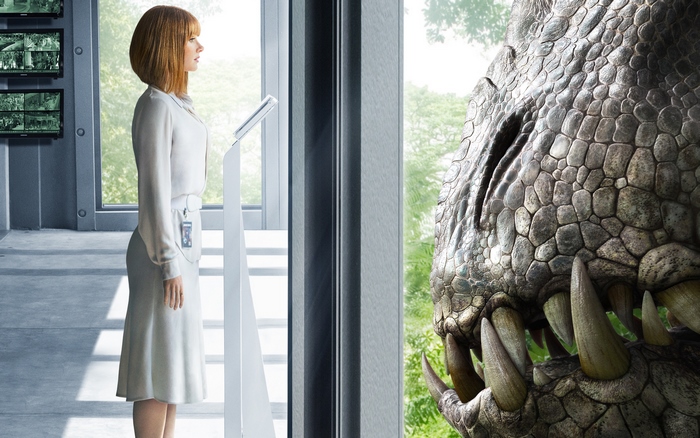 Bryce Dallas Howard and Indominus Rex from Jurassic World