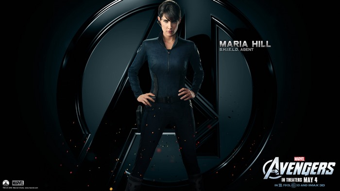 Cobie Smulders as Maria Hill with Avengers Logo